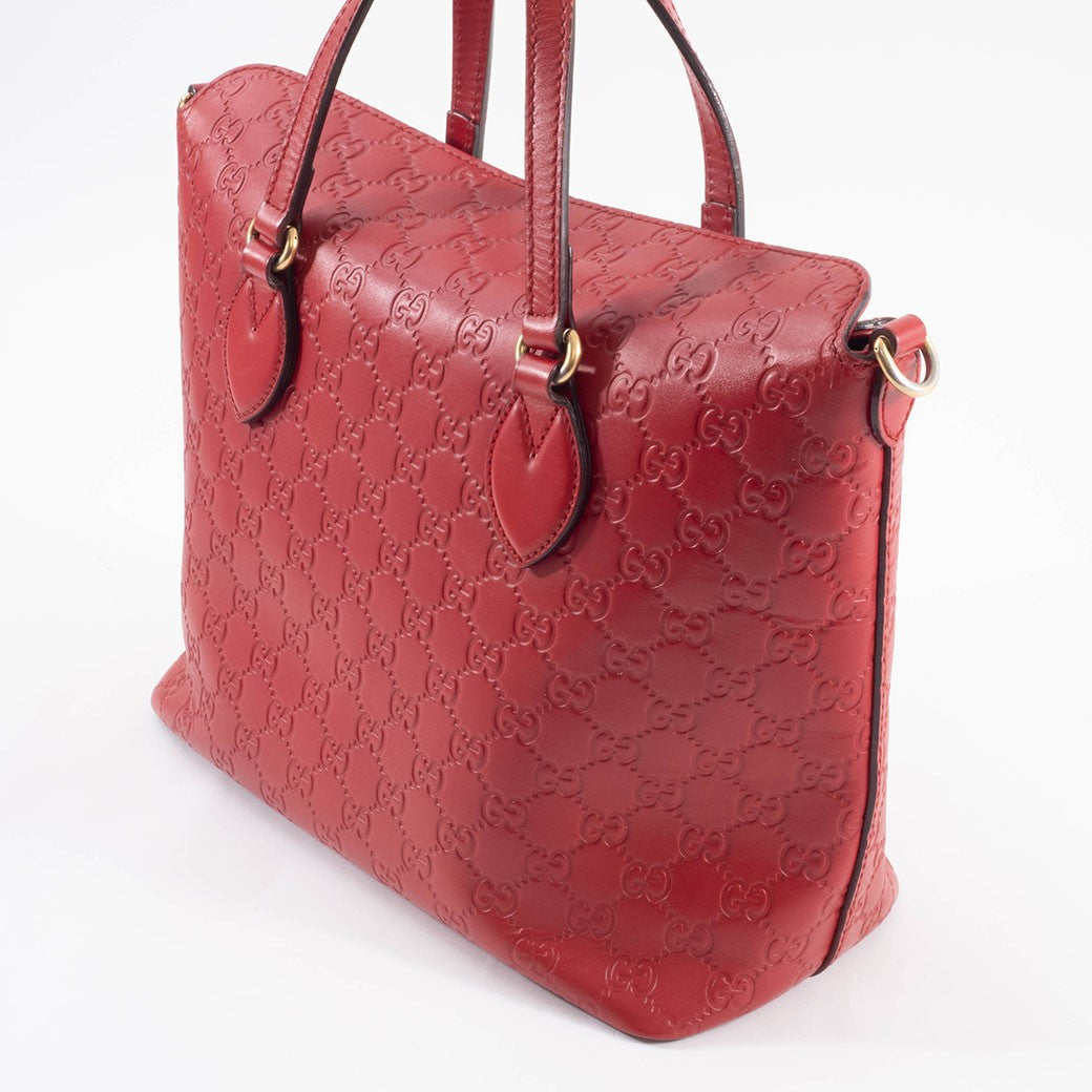 GUCCI Guccissima Leather Convertible Crossbody Shoulder Bag Tote Red Preowned7