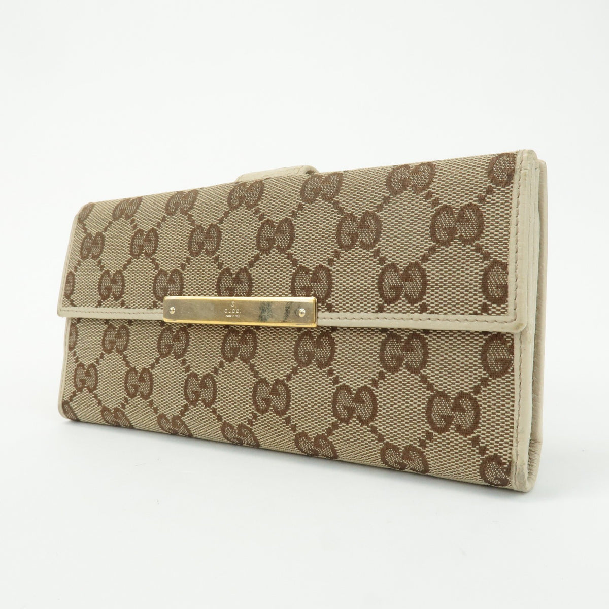 GUCCI Set of 2 GG Canvas Leather Wallet Beige Brown 203550/112715 Auth Used F/S2