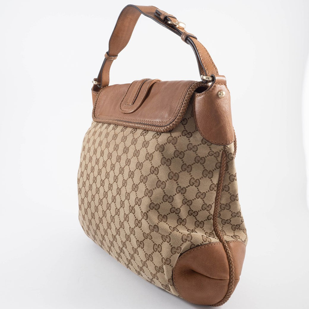 GUCCI Marrakech Hobo Bag GG Canvas Leather Tassel Beige Brown 257021 Preowned7