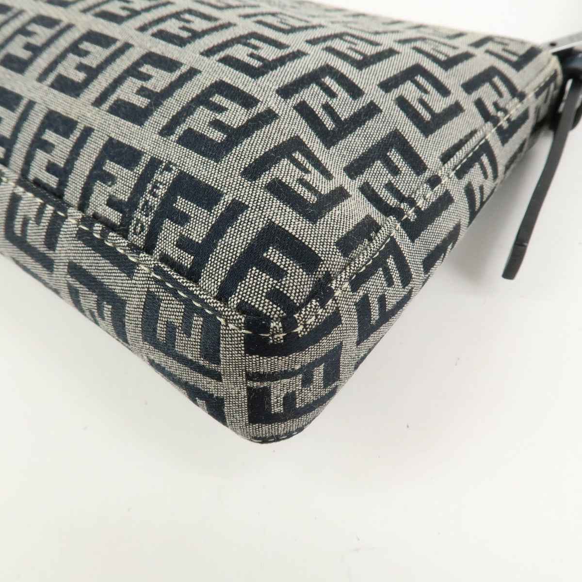 FENDI Zucchino Canvas Leather Shoulder Bag Navy Blue Logo 8BR042 Preowned Auth11