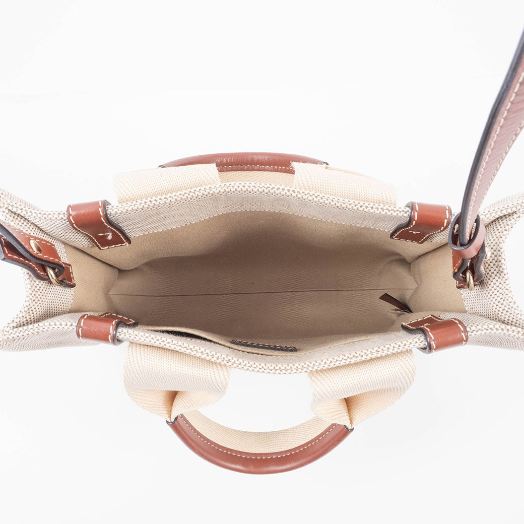 Chloe Woody Small Convertible Handbag Crossbody Bag Linen Brown White Preowned15
