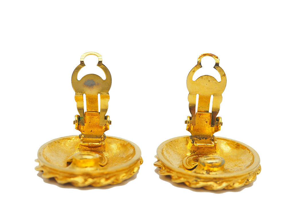 CHANEL Vintage Round Mademoiselle Earrings Chain Around Reuse Used Preowned5