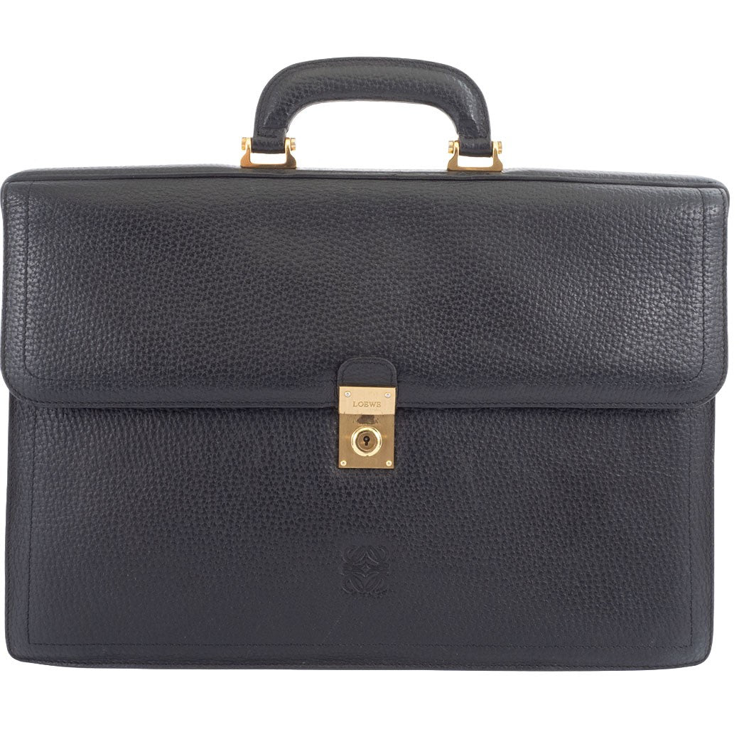 LOEWE Anagram Briefcase Black Leather Men's Business Bag Large A4 Preowned Auth0