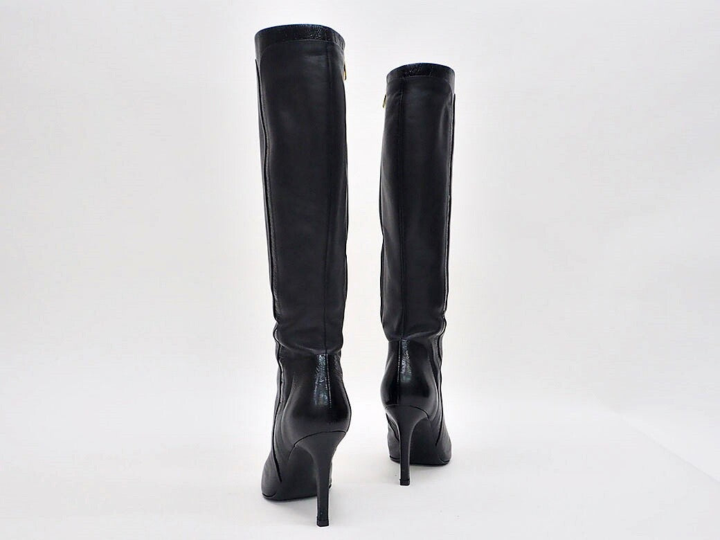 Sergio Rossi Black aU8262.002 Women's Leather Long Boots 38 Preowned Reuse Used2