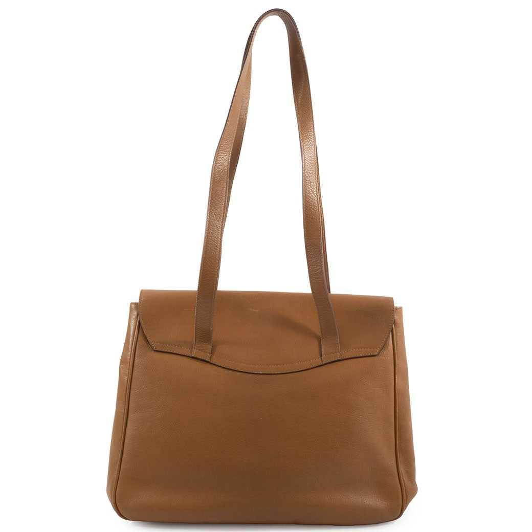 BALLY Old Bally Womens Shoulder Bag Camel Leather Flap Vintage Preowned Auth1