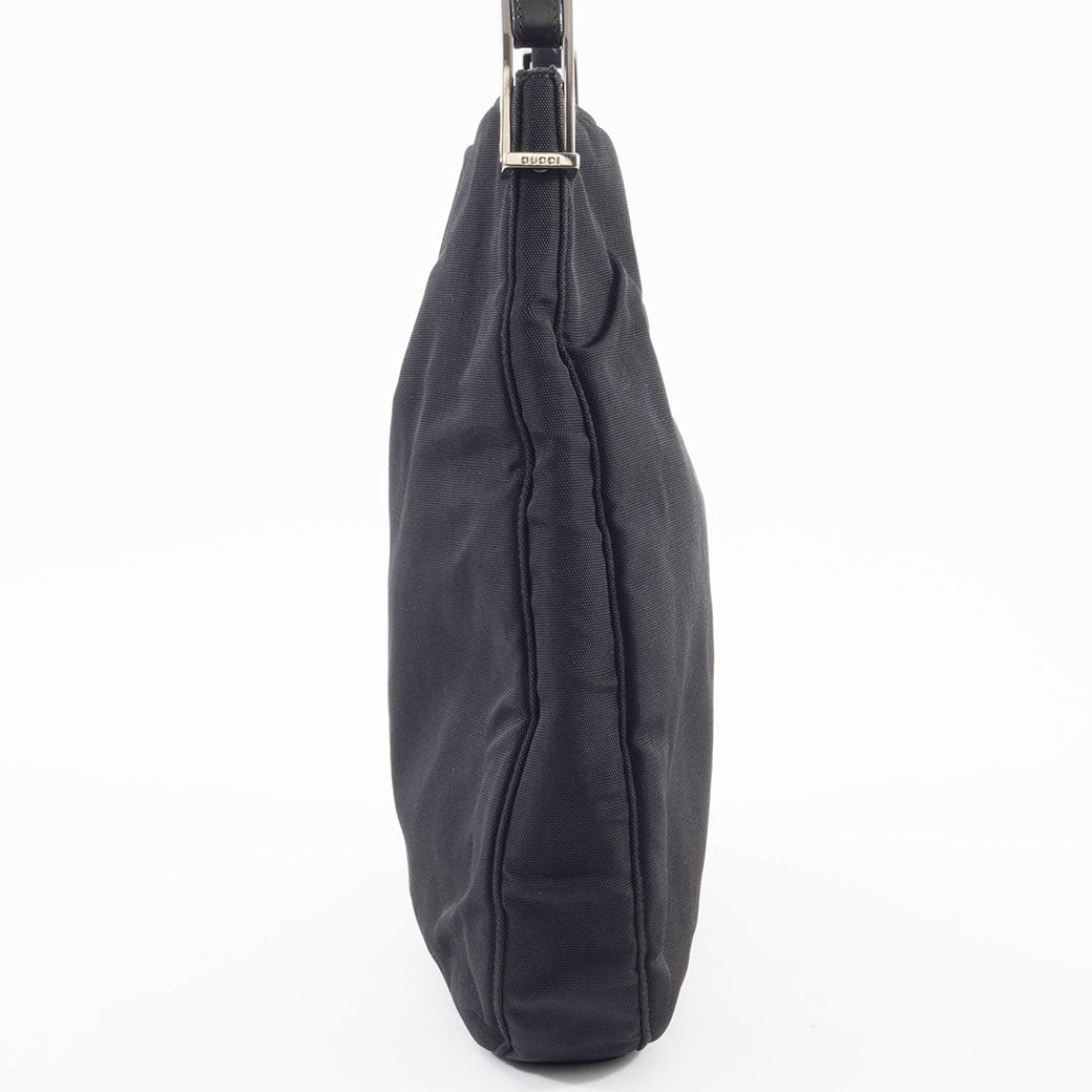 GUCCI Hobo Shoulder Bag Black Nylon Leather A4 Size 001.3166 Preowned Auth7
