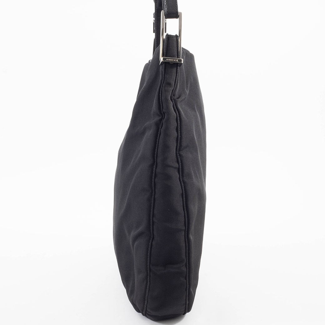 GUCCI Hobo Shoulder Bag Black Nylon Leather A4 Size 001.3166 Preowned Auth6