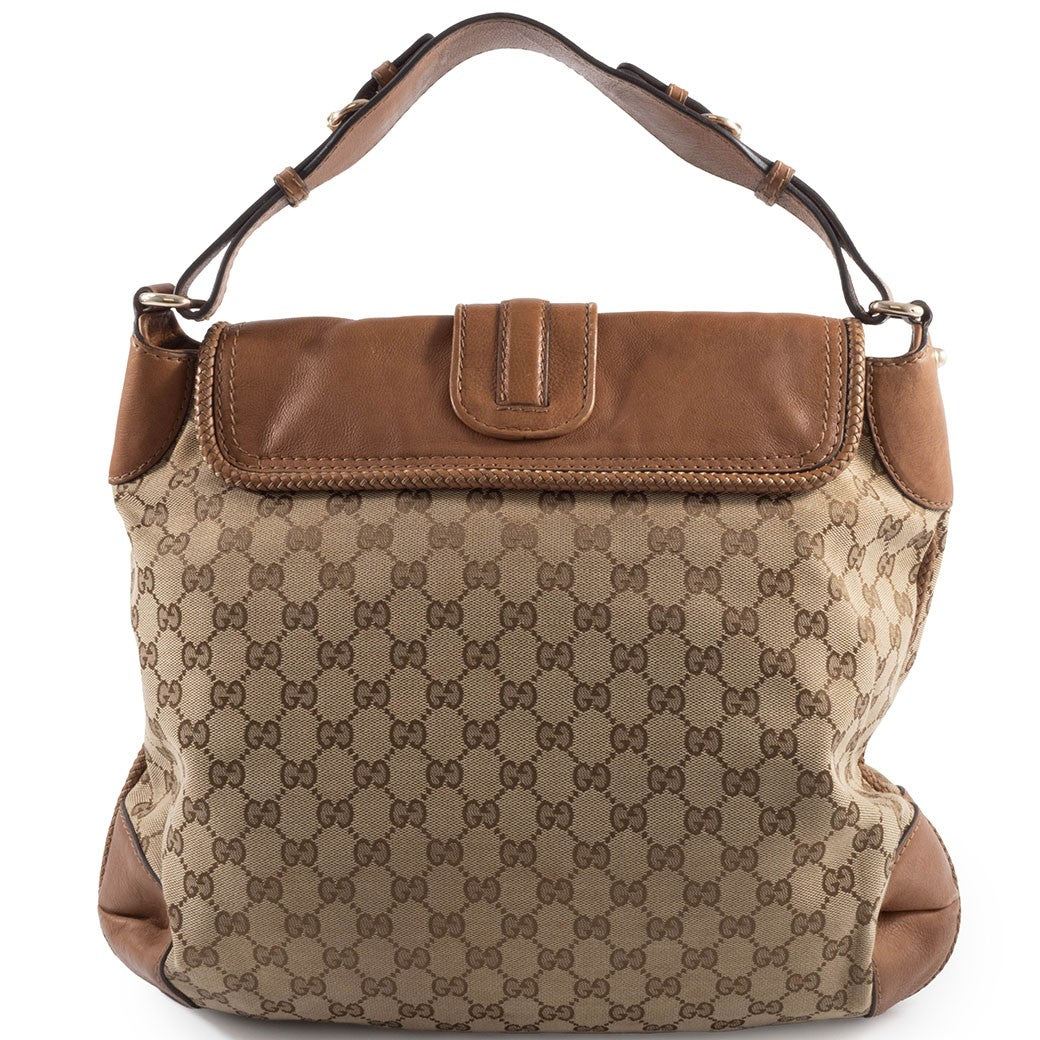 GUCCI Marrakech Hobo Bag GG Canvas Leather Tassel Beige Brown 257021 Preowned1