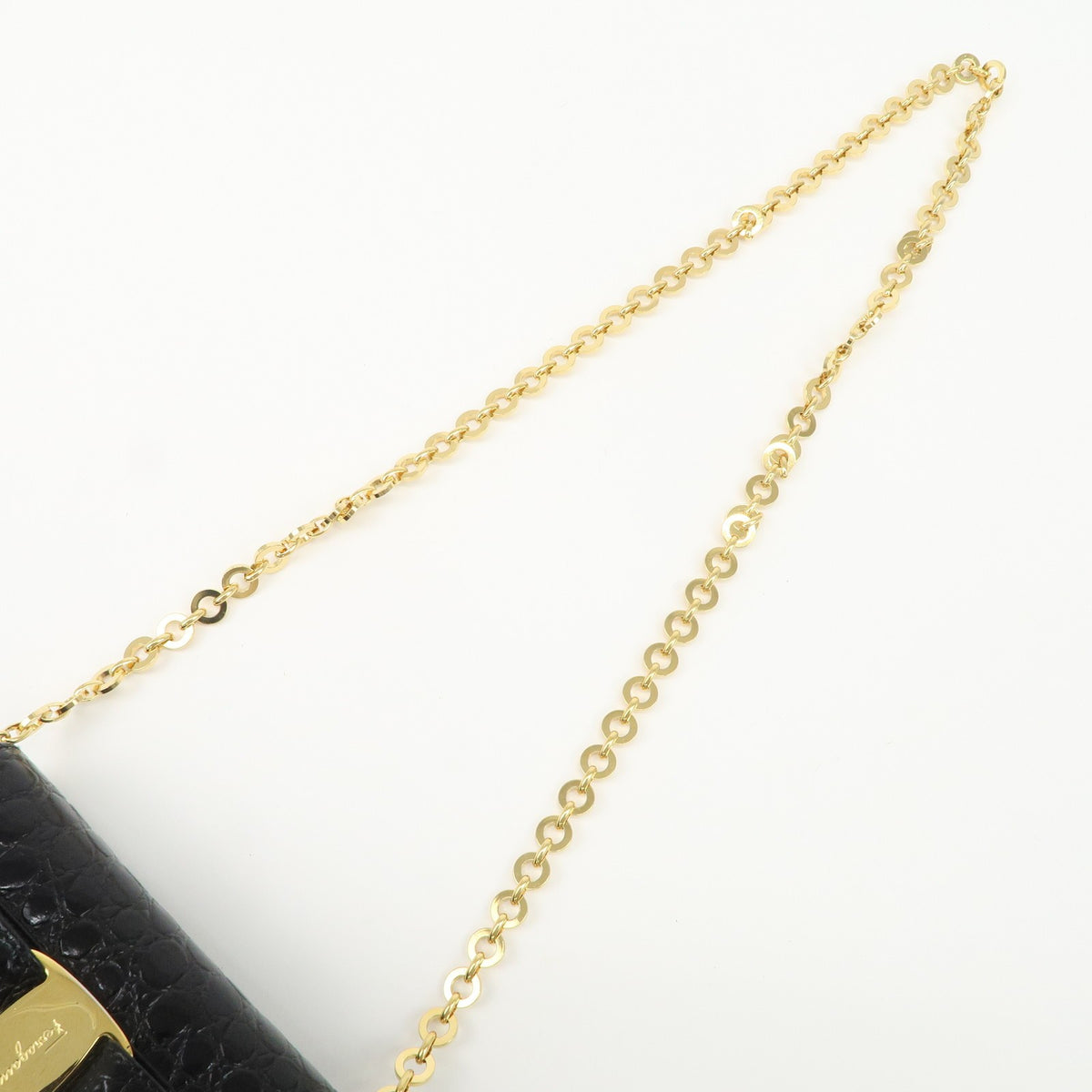 FERRAGAMO Vara Ribbon Chain Shoulder Bag Mini Black Leather Preowned Auth6