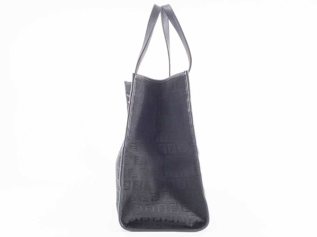 FENDI Zucchino Black Canvas Leather Shoulder Tote Bag 8BH153 Preowned Auth4