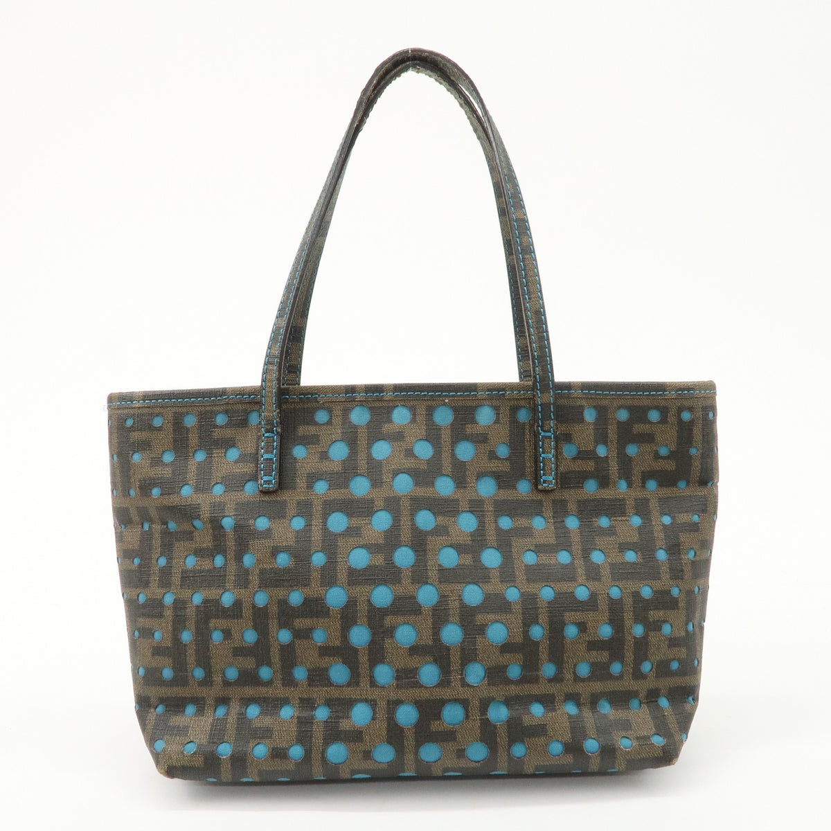 FENDI Tote Bag Zucca Nylon Punching Brown Black 8BH223 Authentic Used Reuse F/S1