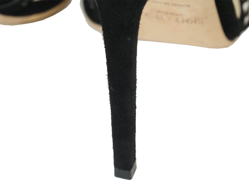 Auth Jimmy Choo Lynn100 Sandals Black Women's 38 Suede Jewel Stone Star Reuse5