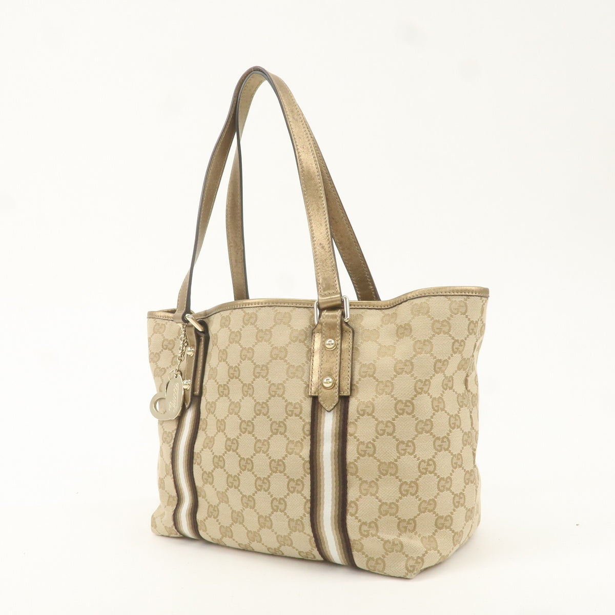 GUCCI GG Canvas Leather Beige Gold Women Shoulder Tote Bag 137396 Preowned Auth2