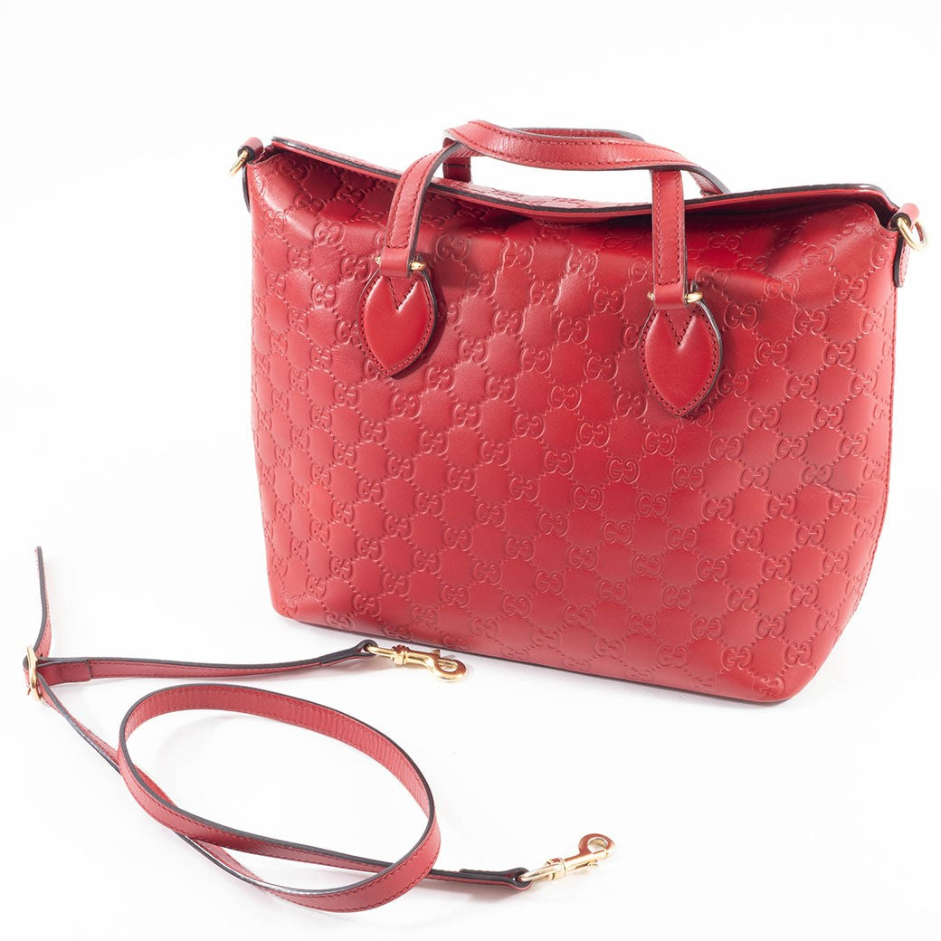 GUCCI Guccissima Leather Convertible Crossbody Shoulder Bag Tote Red Preowned13
