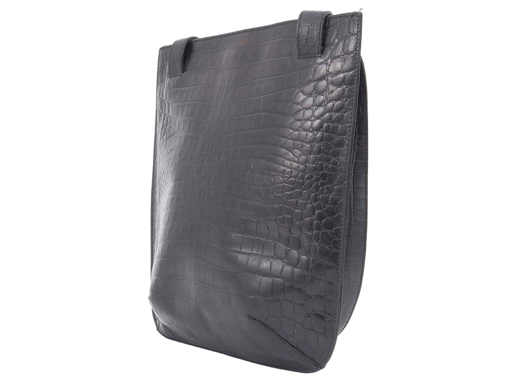 Salvatore Ferragamo Embossed Black Leather Shoulder Tote Bag Preowned Auth3