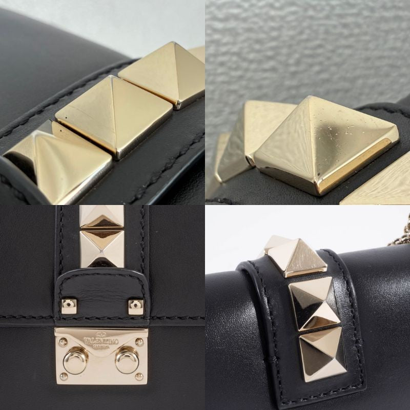 Valentino Garavani Rockstud Chain Shoulder Bag Black Leather Preowned Auth20