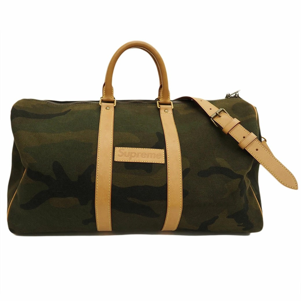 LV x Supreme Keepall Bandouliere Camo Travel Bag M43466 Khaki Men's Preowned0
