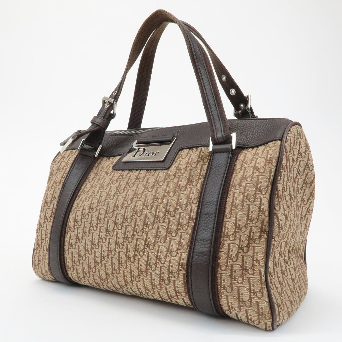 Christian Dior Trotter Street Chic Canvas Leather Boston Bag Beige Preowned2
