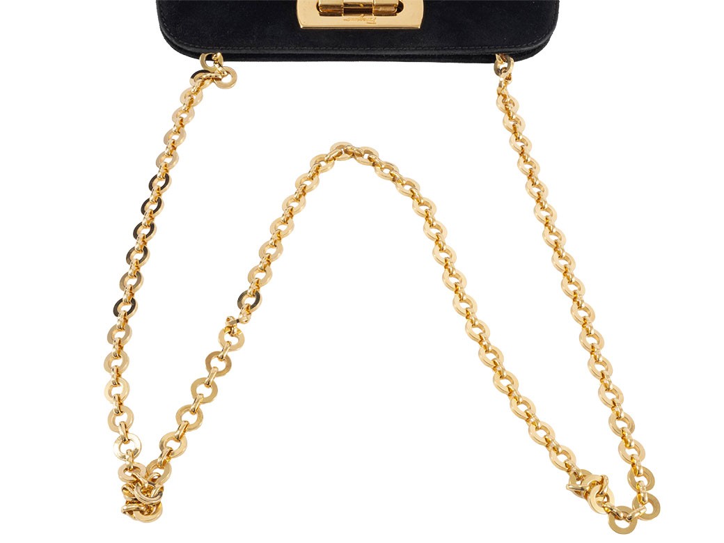 Salvatore Ferragamo Chain Shoulder Bag Suede Gancini Black P21 5241 Reuse Used4
