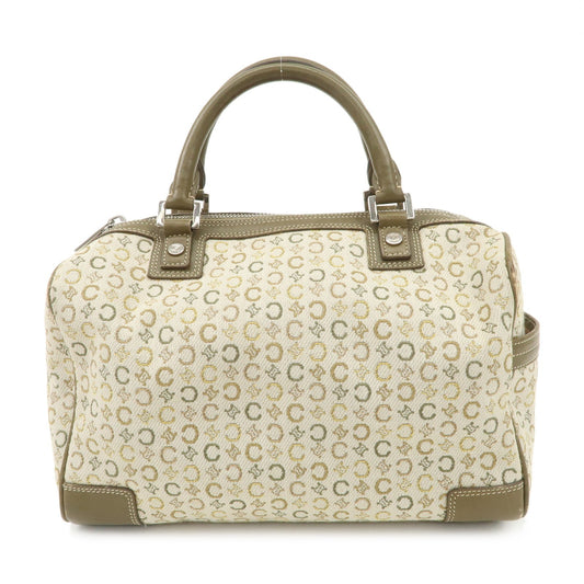 Auth CELINE C Macadam Canvas Leather Mini Boston Bag Ivory Khaki Reuse Used0