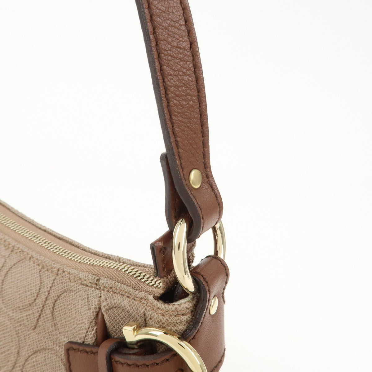 Ferragamo Gancini PVC Leather Shoulder Bag Brown Convertible Bag Preowned Auth8