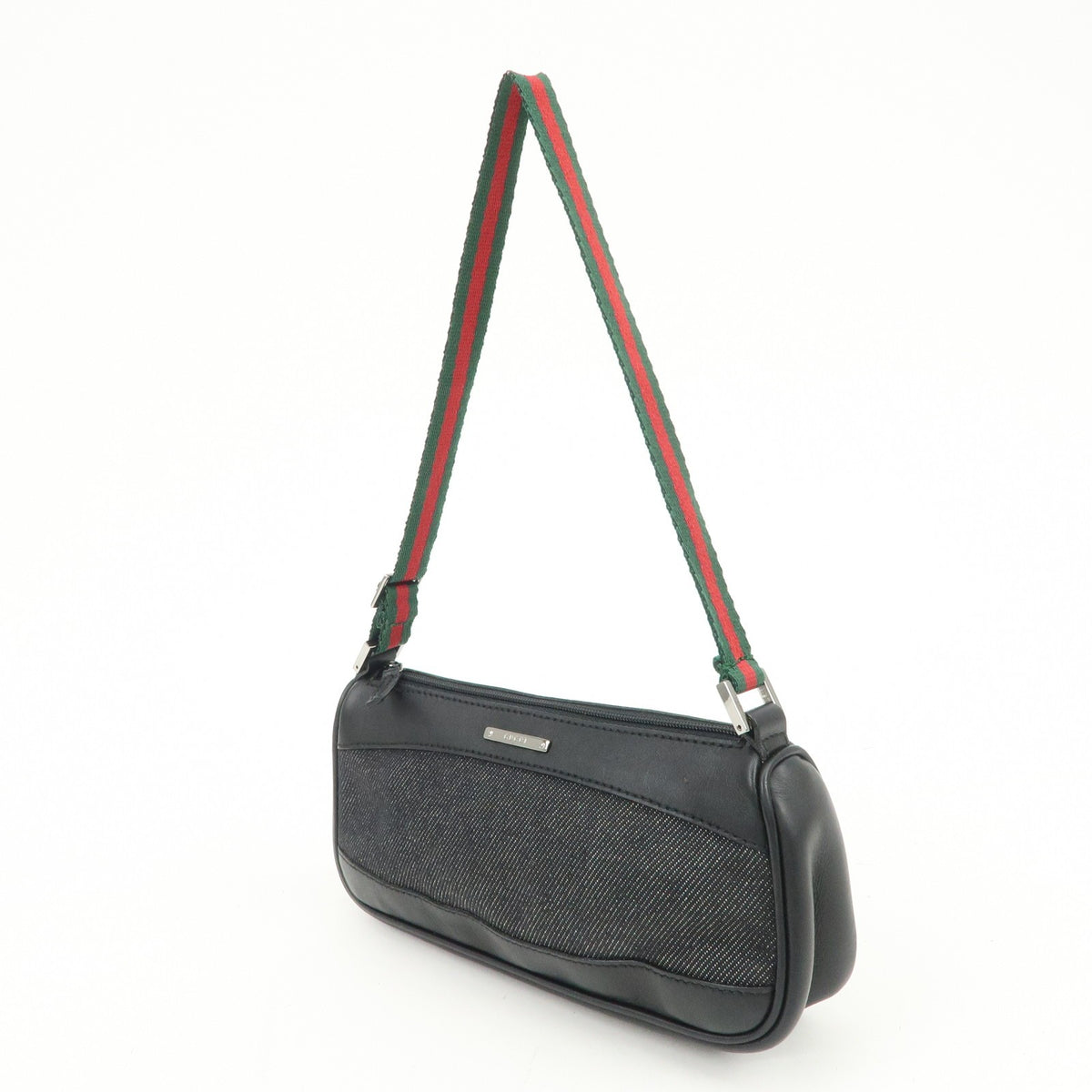 GUCCI Sherry Leather Denim Accessory Pouch Hand Bag Black 92820 Auth Used F/S2