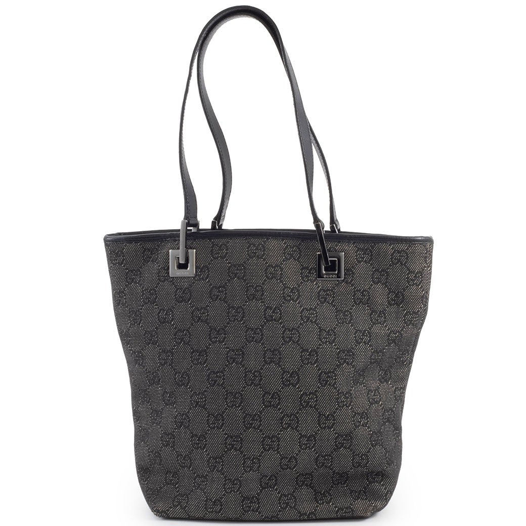 GUCCI GG Canvas Shoulder Tote Bag Underarm Gray Leather Handbag 31244 Preowned1
