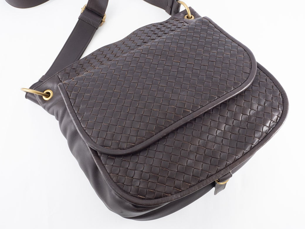 BOTTEGA VENETA Intrecciato Crossbody Shoulder Bag Dark Brown Leather Preowned7