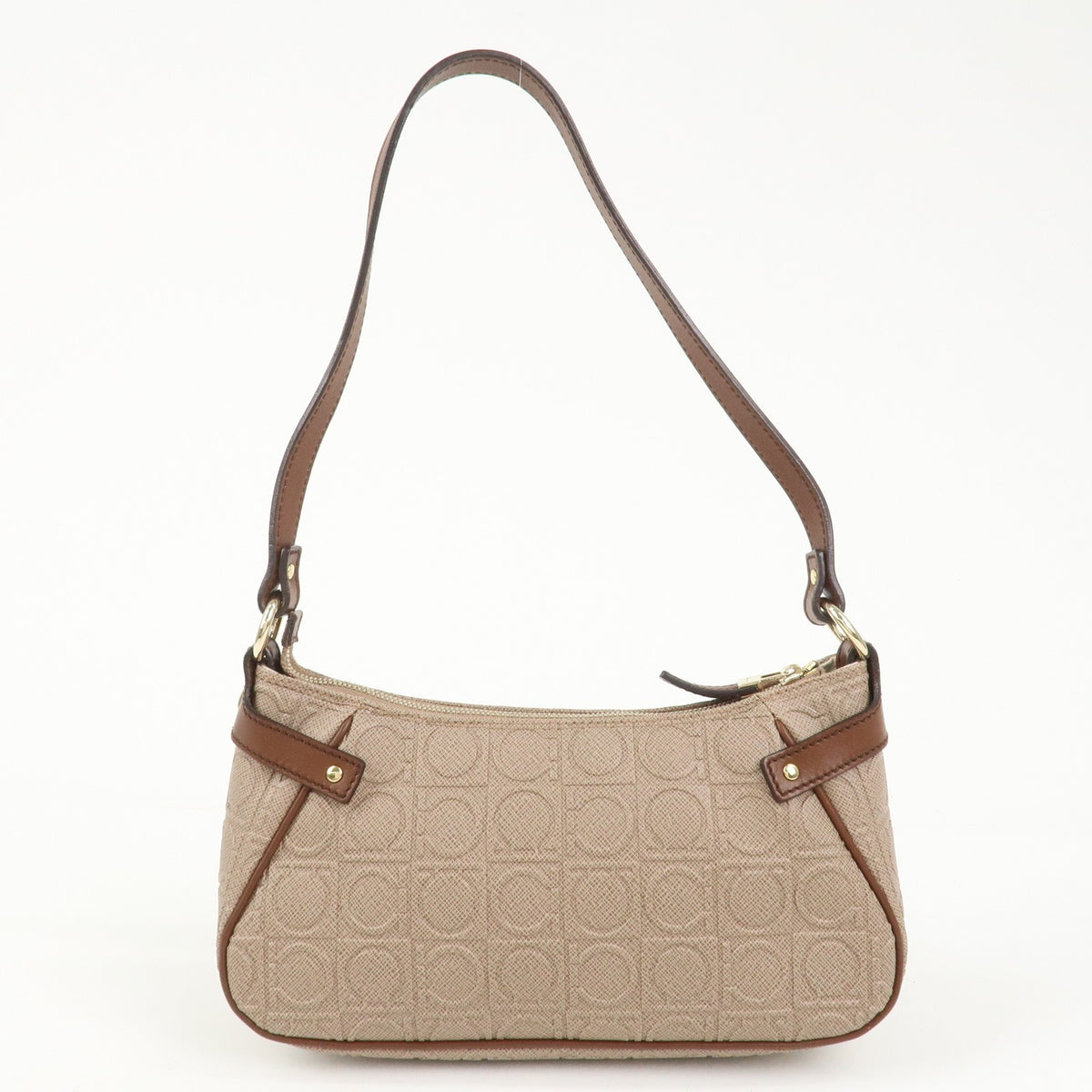 Ferragamo Gancini PVC Leather Shoulder Bag Brown Convertible Bag Preowned Auth1