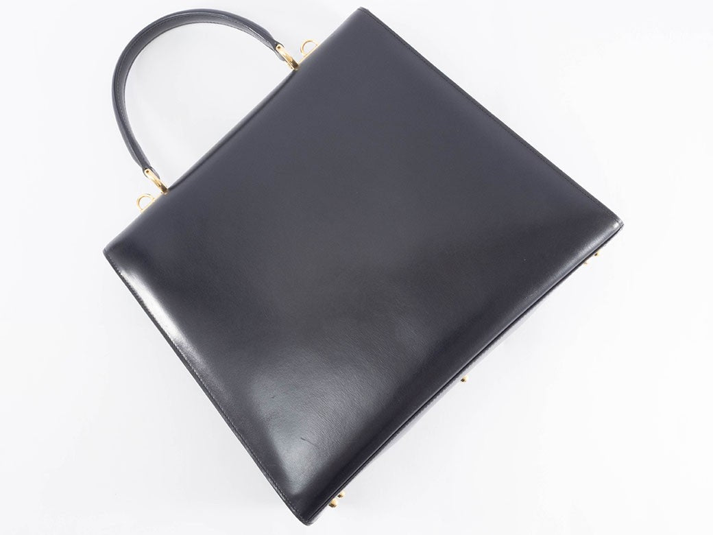 GUCCI Old Gucci Lady Lock Handbag Black Leather Top Handle 000 01 0192 Preowned23