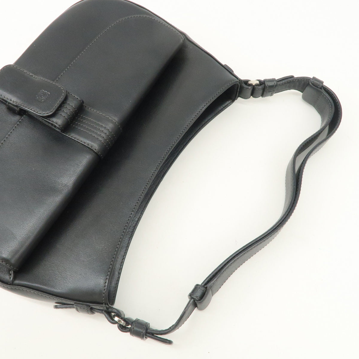 LOEWE Anagram Logo Leather Womens Shoulder Bag Handbag Black Preowned Auth5