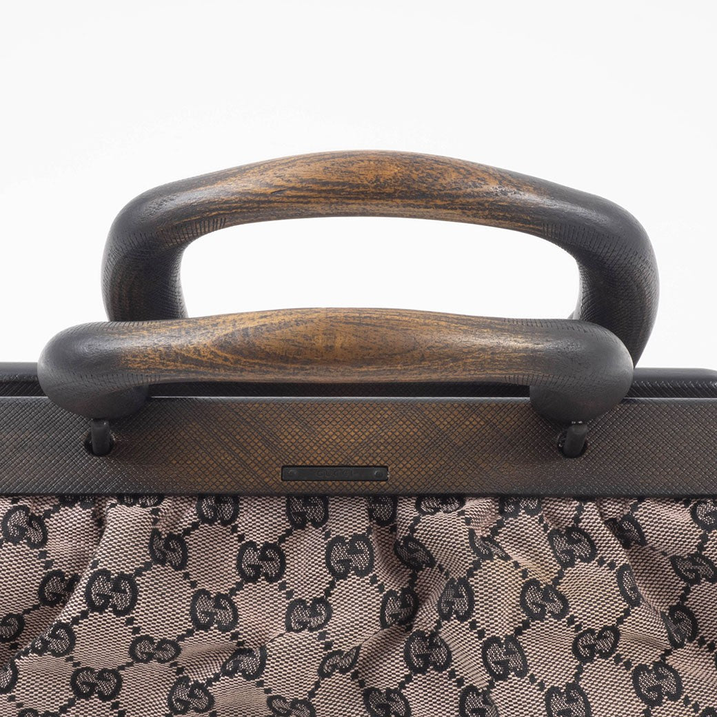 GUCCI GG Canvas Wood Handle Handbag Womens Beige Leather 112688 Preowned Auth12