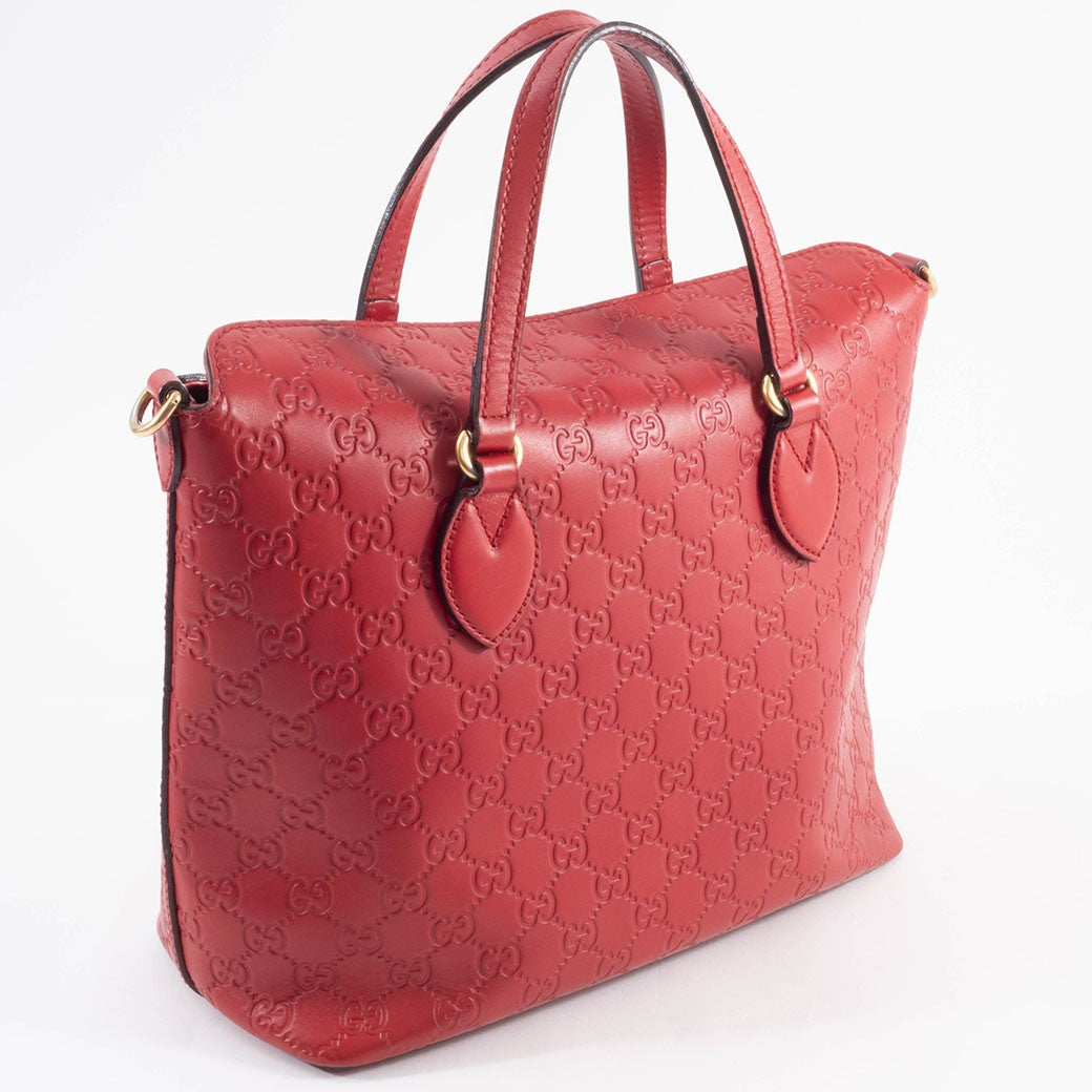 GUCCI Guccissima Leather Convertible Crossbody Shoulder Bag Tote Red Preowned5