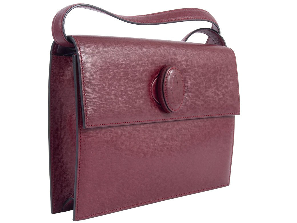 CARTIER Must de Cartier Bordeaux Leather Short Crossbody Shoulder Bag Preowned2