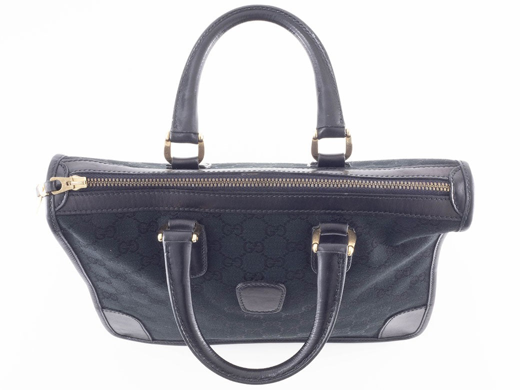 GUCCI Old Gucci GG Canvas Leather Handbag Black Vintage Tote Bag Preowned Auth6