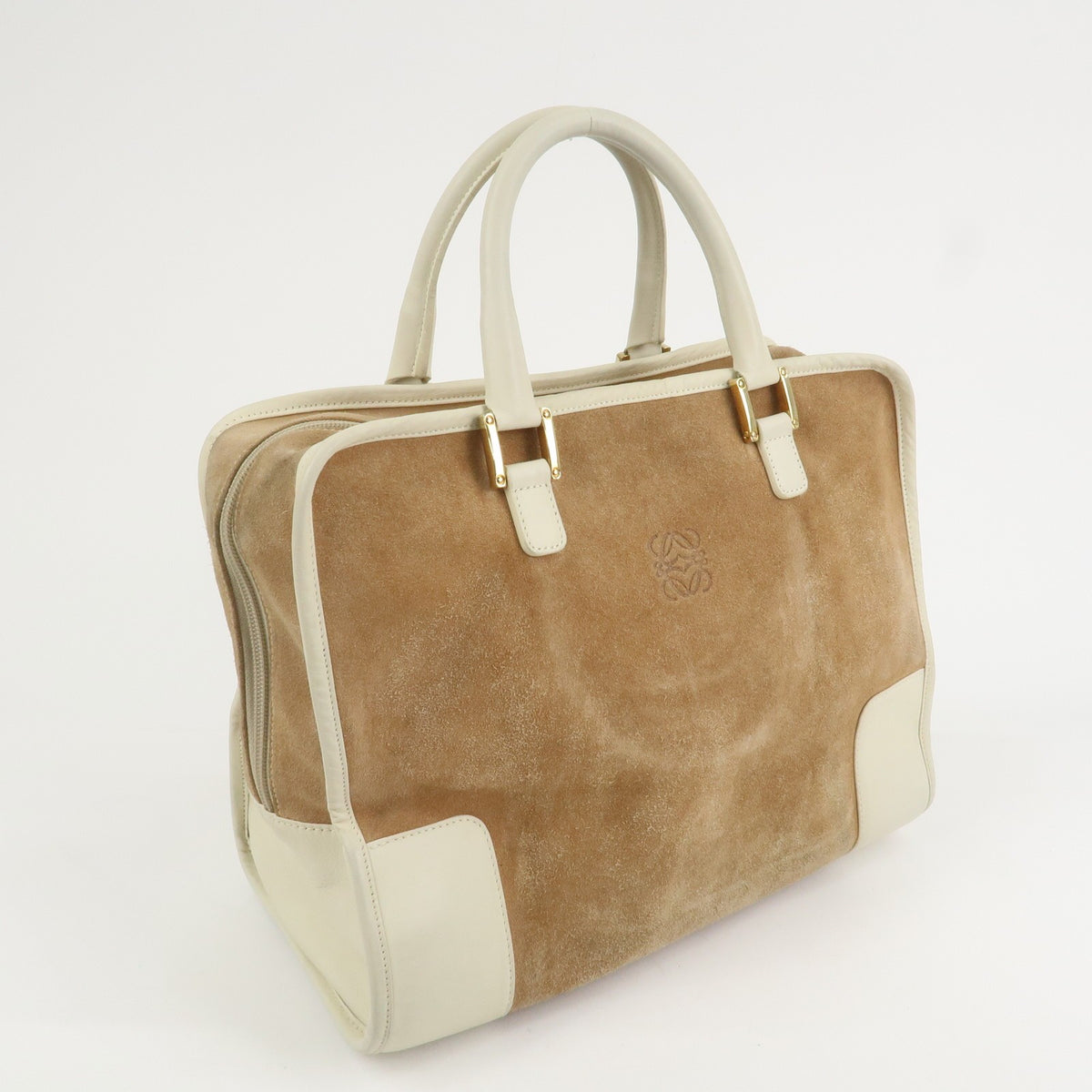 LOEWE Anagram Leather Amazona 32 Hand Bag Tote Bag Beige Ivory Auth Used F/S3