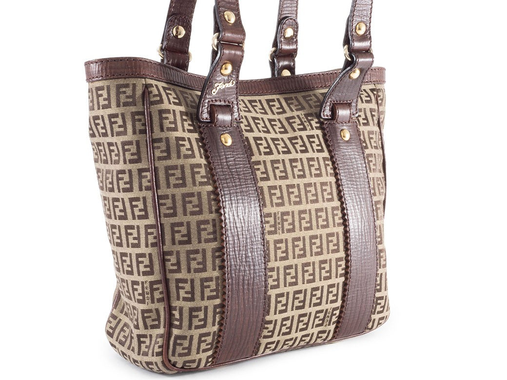 FENDI Zucchino Beige Canvas Leather Shoulder Tote Bag 8BH161 Preowned Auth2