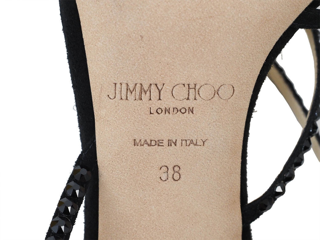 Auth Jimmy Choo Lynn100 Sandals Black Women's 38 Suede Jewel Stone Star Reuse11