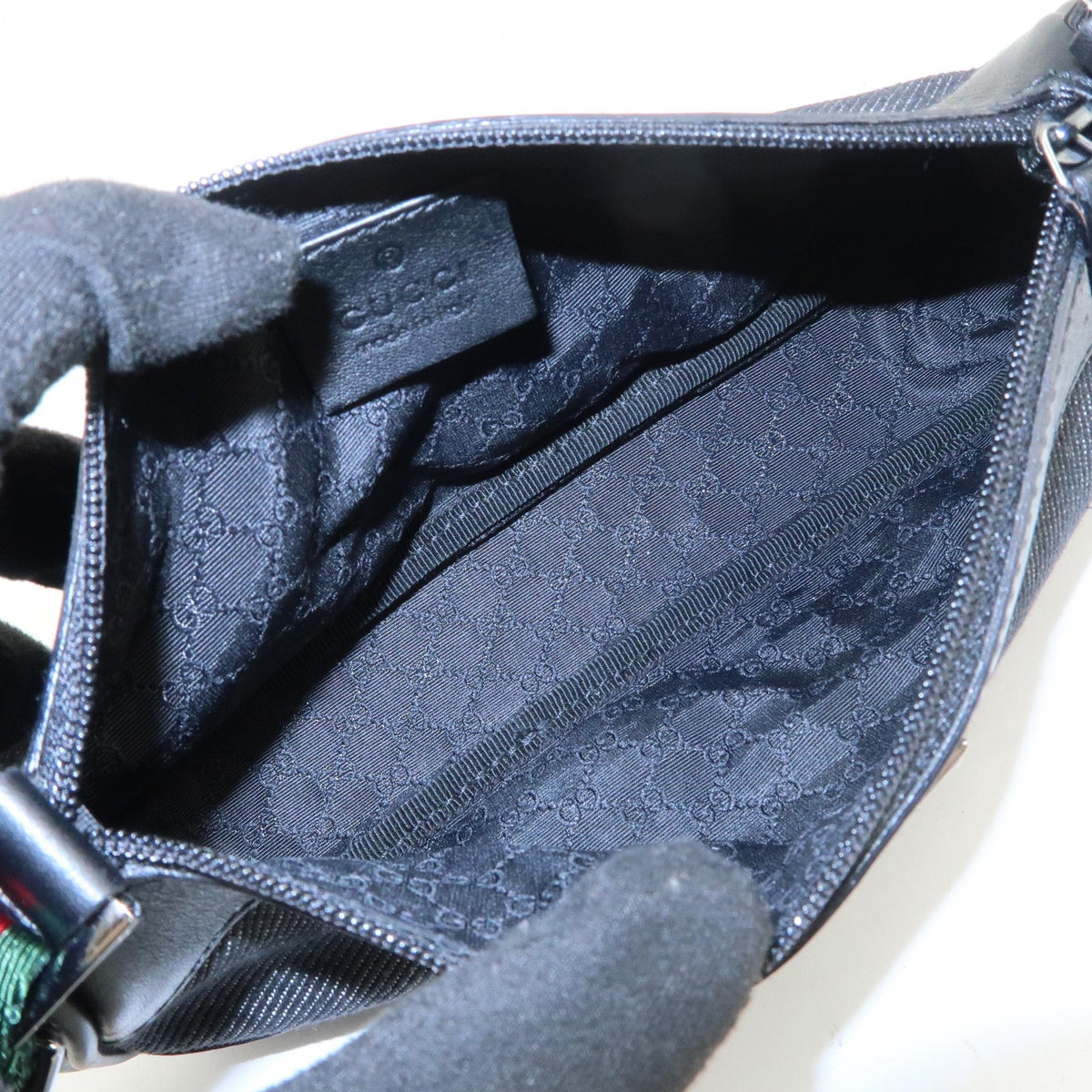 GUCCI Sherry Leather Denim Accessory Pouch Hand Bag Black 92820 Auth Used F/S20