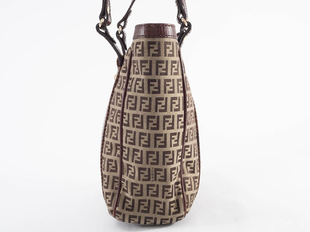 FENDI Zucchino Beige Canvas Leather Shoulder Tote Bag 8BH161 Preowned Auth4
