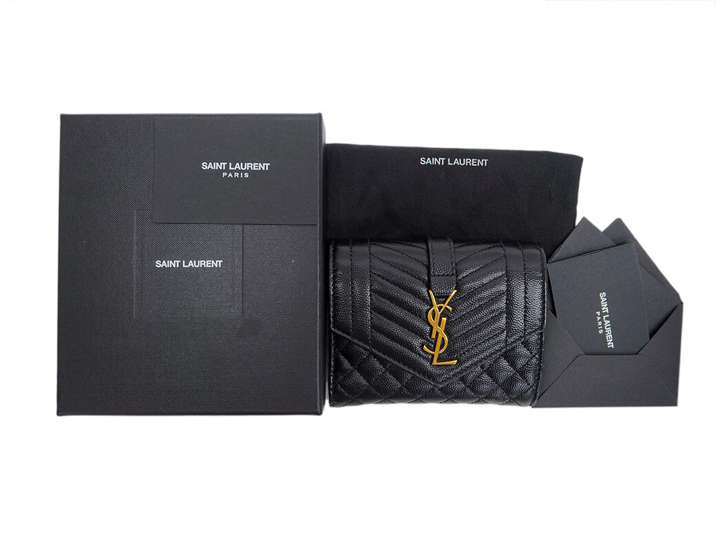 SAINT LAURENT Mix Matrasse Monogram Compact Black Bifold Wallet 651028 Ladies9