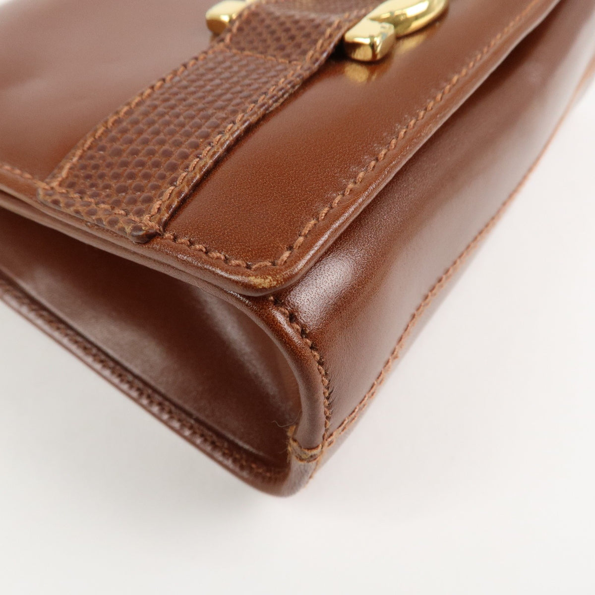 Ferragamo Gancini Leather Chain Shoulder Bag Brown Gold HDW Authentic Used F/S9