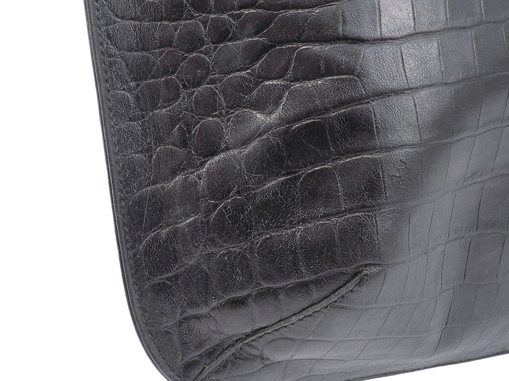Salvatore Ferragamo Embossed Black Leather Shoulder Tote Bag Preowned Auth6