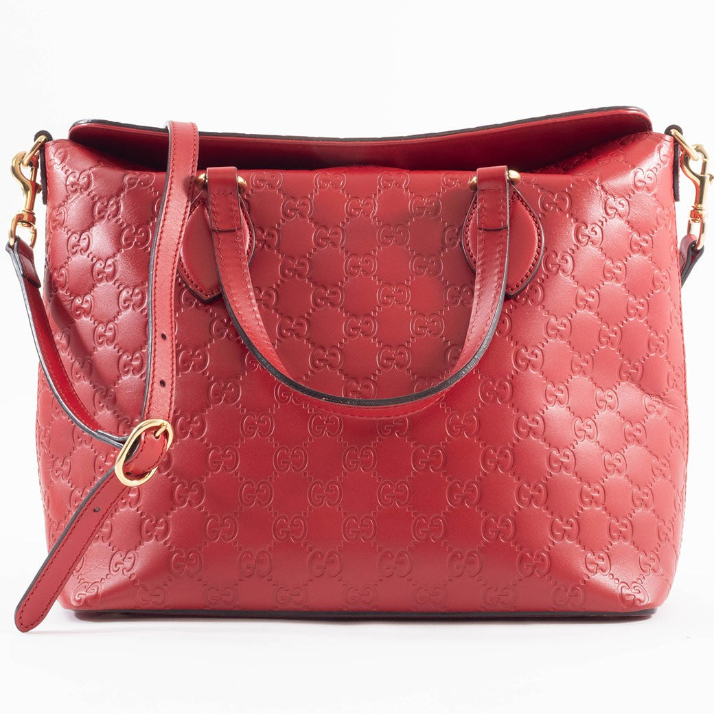 GUCCI Guccissima Leather Convertible Crossbody Shoulder Bag Tote Red Preowned3