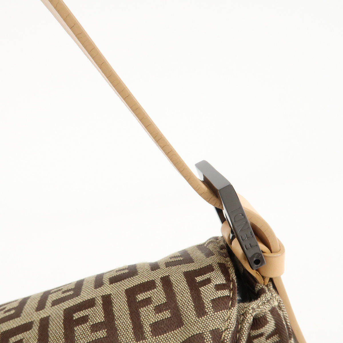 FENDI Zucchino Canvas Womens Shoulder Bag Beige Leather 8BR003 Preowned Auth11