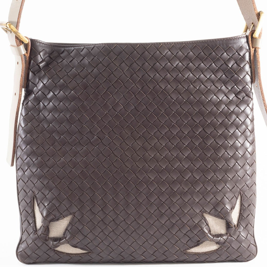 BOTTEGA VENETA Intrecciato Dark Brown Leather Crossbody Shoulder Bag Preowned2