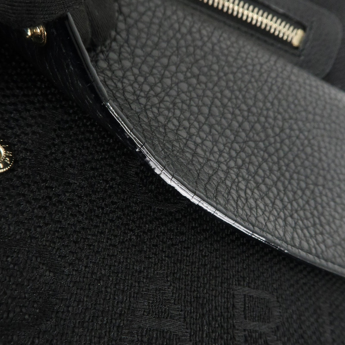BVLGARI Logo Mania Canvas Leather Tote Bag Black Gold Hardware Auth Used F/S16