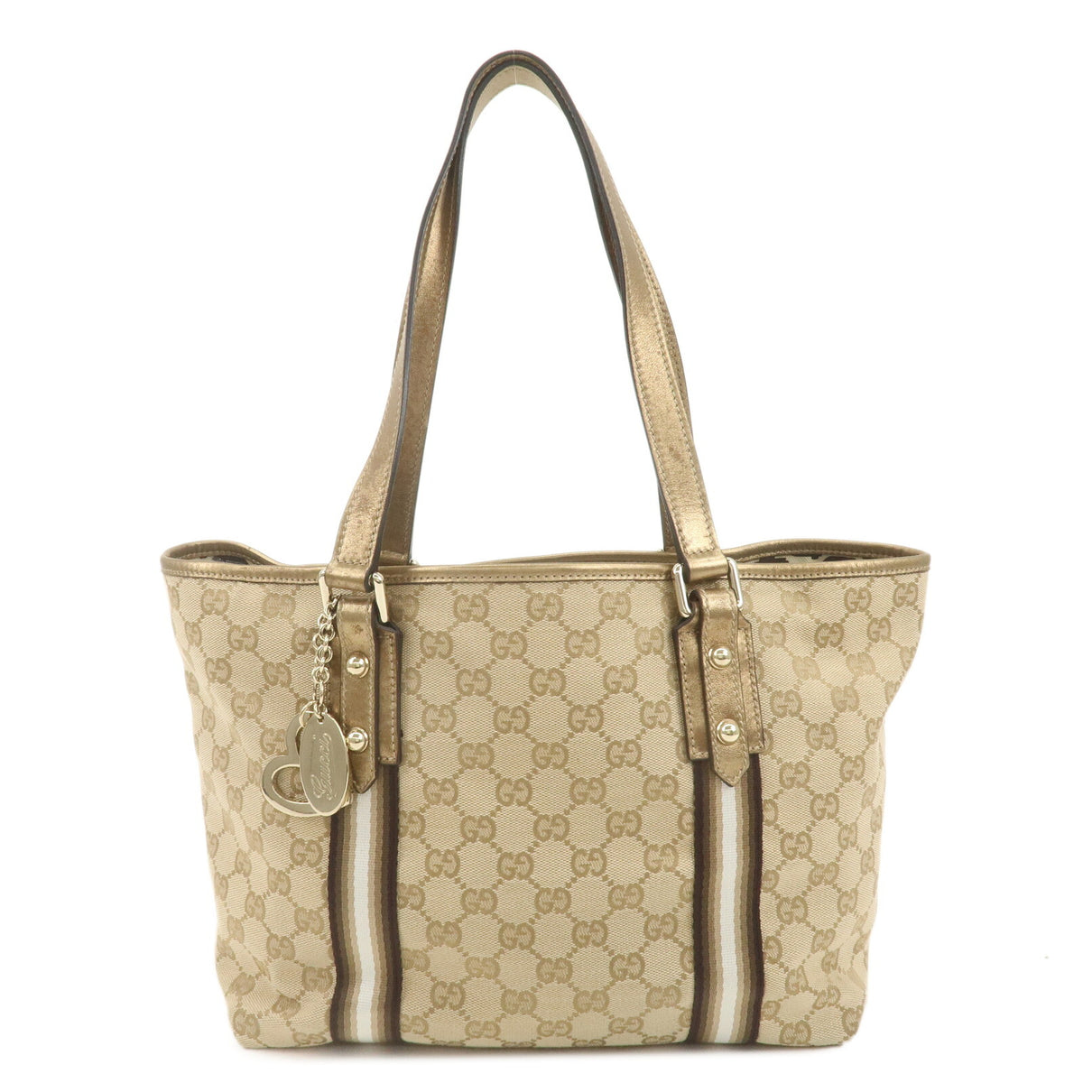 GUCCI GG Canvas Leather Beige Gold Women Shoulder Tote Bag 137396 Preowned Auth0