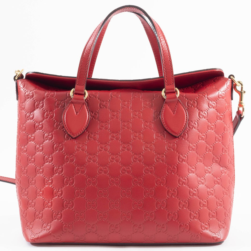 GUCCI Guccissima Leather Convertible Crossbody Shoulder Bag Tote Red Preowned2