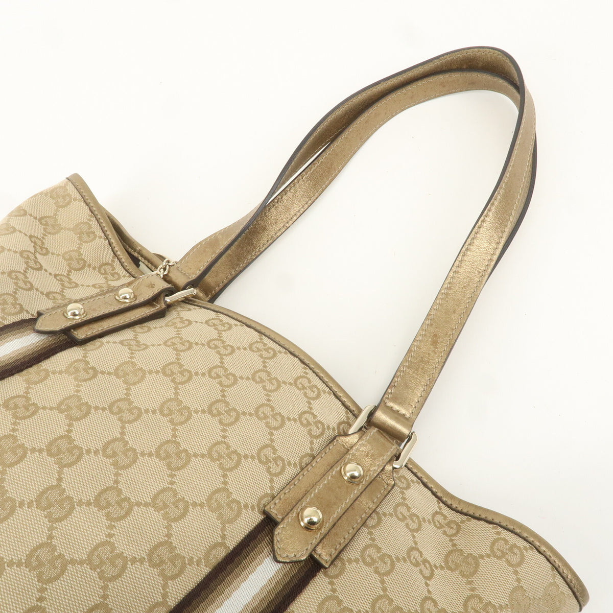 GUCCI GG Canvas Leather Beige Gold Women Shoulder Tote Bag 137396 Preowned Auth5